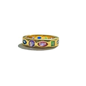 Little Words Project 14k Gold Plated Multistone Genuine Gemstone Ring Size 8.5